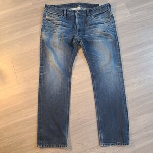 Diesel Industries Thavar Men's 36x30 Faded Blue Straight Jeans Whiskering